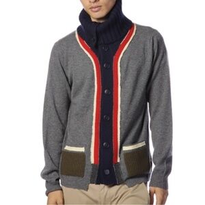 WENDI REED Cashmere Turtleneck Cardigan Striped Colored Placket - Size 1 (Small)